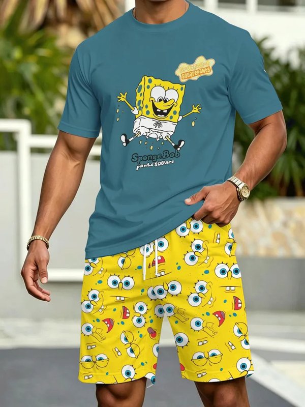 Ensemble de sport pour homme avec imprimé moderne en dégradé : t-shirt et short.