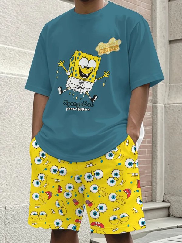 Ensemble de sport pour homme avec imprimé moderne en dégradé : t-shirt et short.